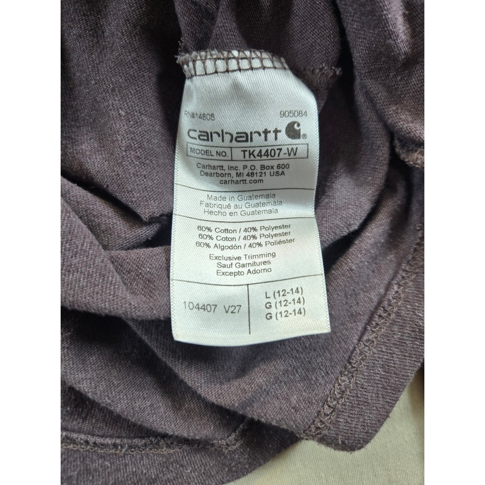 Carhartt T-Shirt Womens L Purple TK4407-W Relaxed Fit V-Neck Long Sleeve Logo - Picture 4 of 7
